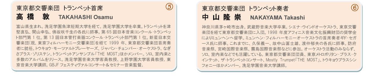 高橋敦（東京都交響楽団トランペット首席）、中山隆崇（東京都交響楽団トランペット奏者）